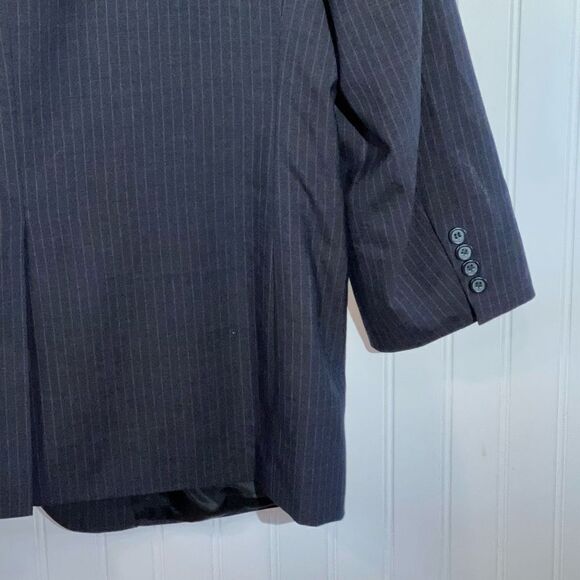 Jos A Bank 100% Wool Suit Jacket Men 46 Regular Black Pin Striped Sport Coat - Picture 11 of 13